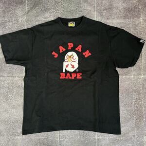 Men's A Bathing Ape BAPE Japan College Kabuki Black Graphic T Shirt Tee Sz 2XL